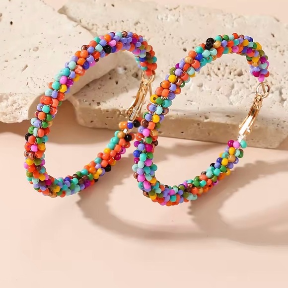 Jewelry - Multicolor Beaded Hoop Earrings - Women Jewelry